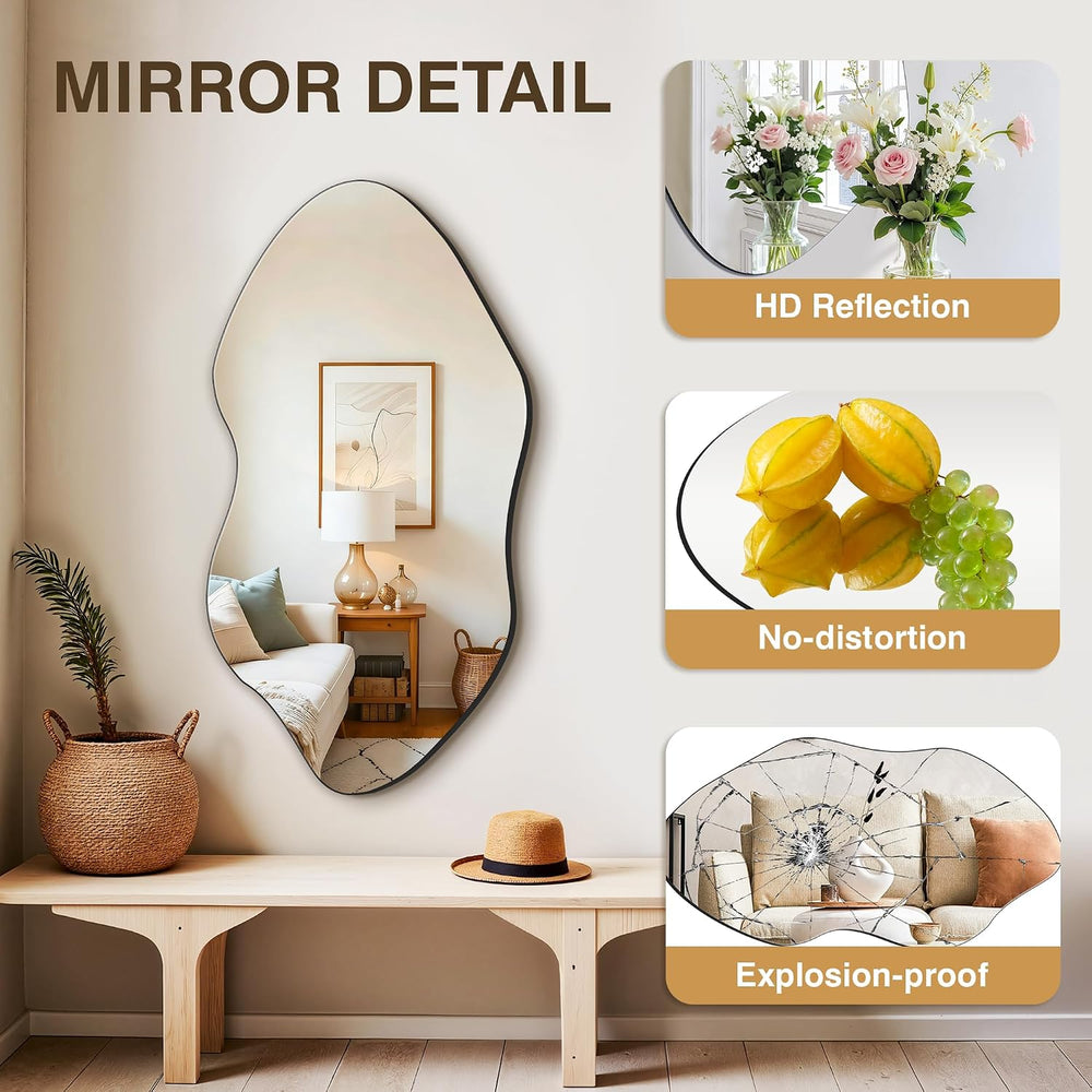 FICTOR Irregular Asymmetrical Wall Mirror, 36" x 19" Modern Decorat...