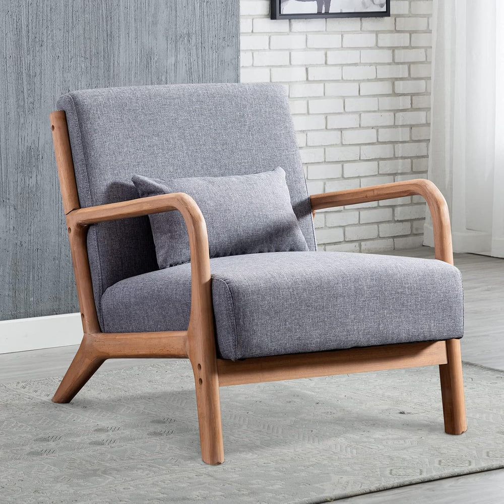 INZOY Mid Century Modern Accent Chair with Wood Frame, Upholstered Living Roo...