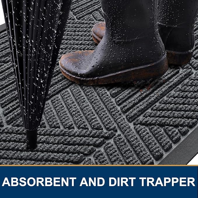 Smiry Front Door Mat Outside Entrance, Heavy Duty Sturdy Natural Rubber Doormat - Image 3