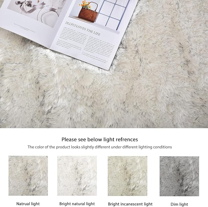 ORINOVA White and Grey Faux Shaggy Fur Rug - Image 8