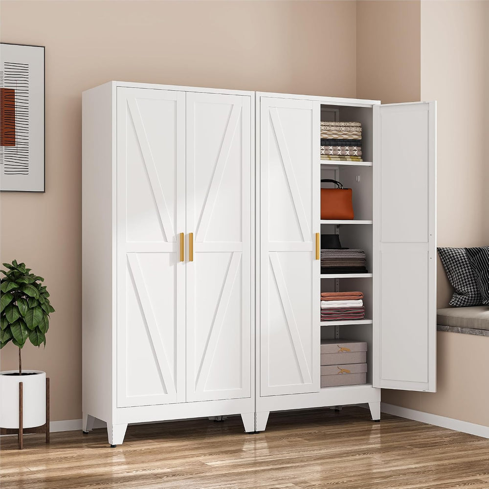 COFaR 71" Metal Wardrobe Closet with Adjustable Shelves & Hanging Ro...