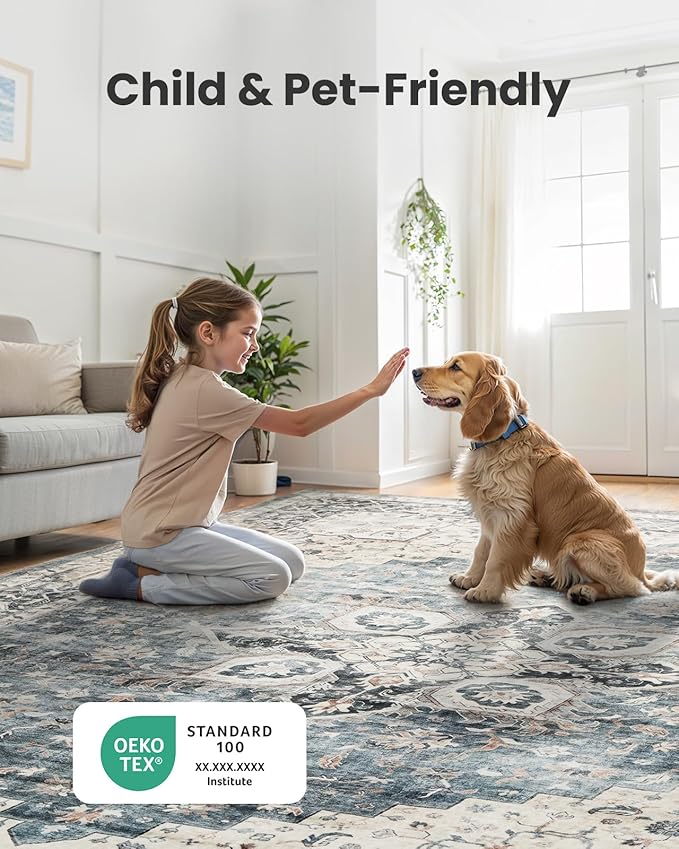 AMADA HOMEFURNISHING Round 8ft Area Rugs, Low-Profile Washable Rug - Image 3