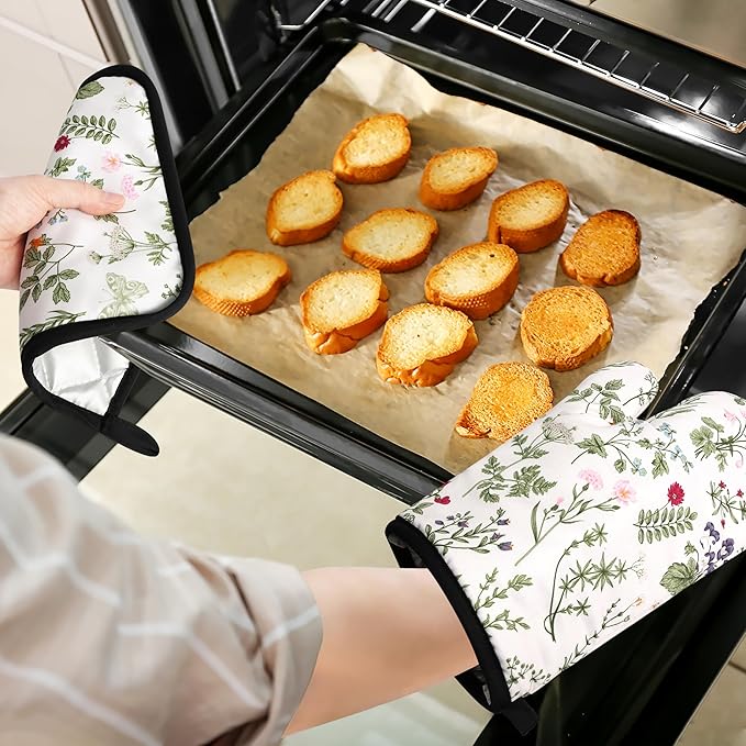Floral Oven Mitts and Pot Holders Sets Wildflower Oven Gloves Heat Resistant 4 - Image 6