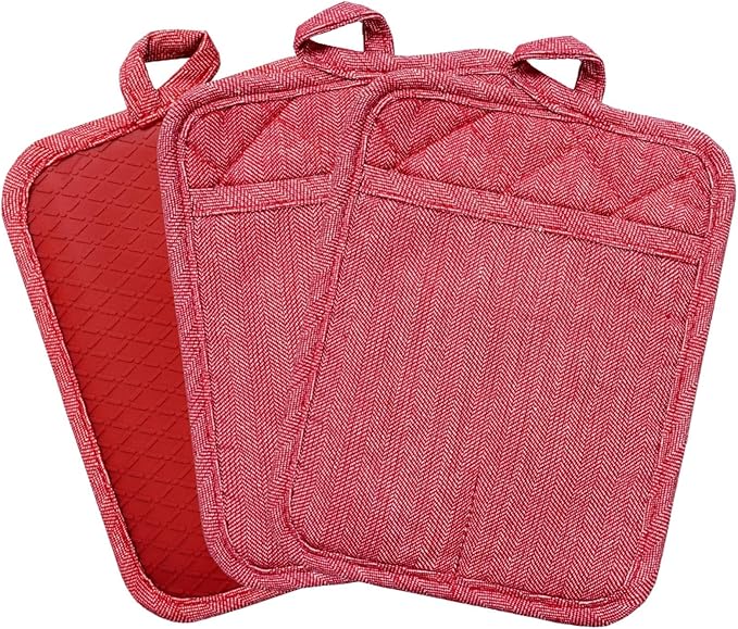 Pot Holders Yarn-Dyed Set of 3 Non Slip Silicone Kitchen Lines Heat Resistant by REDLMLDETA