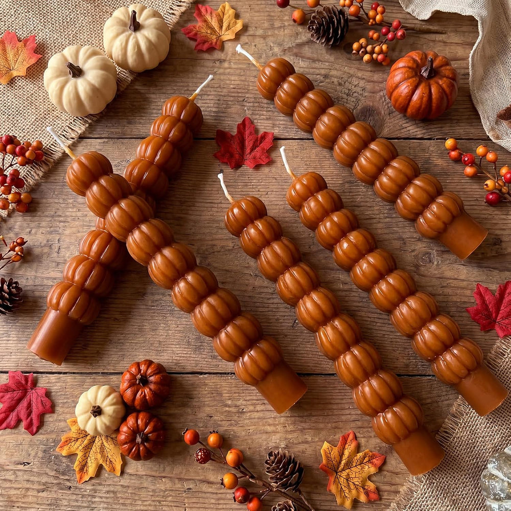 Conelist 5 Pcs Pumpkin Taper Candles Autumn Halloween Gifts, Warm Brown