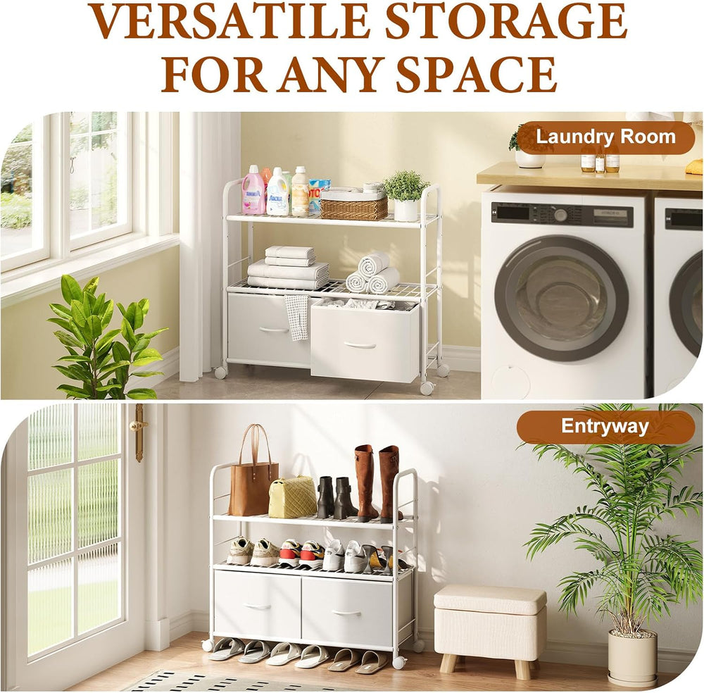 Metal Closet Organizers and Storage with Fabric Drawers, 3-Tier Heavy Duty