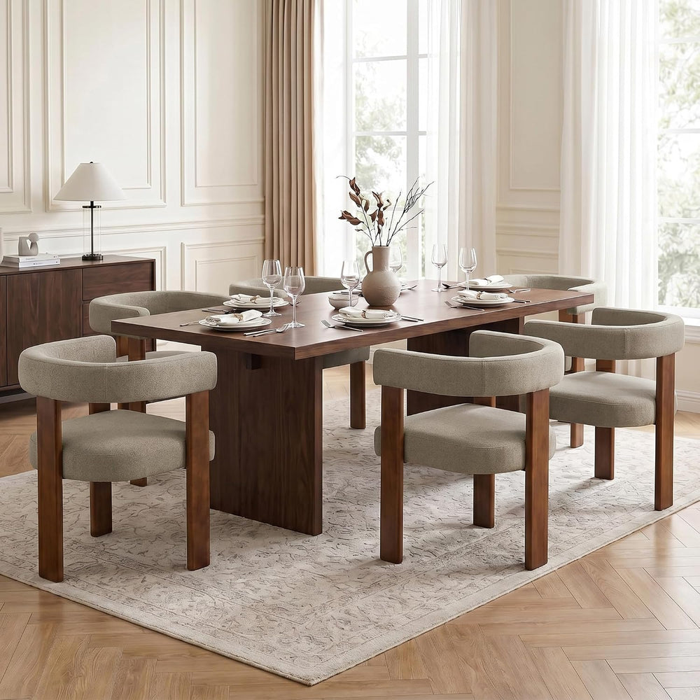 Usaint Wooden Barrel Dining Chairs Set of 2 with Walnut Wood Legs and Arm