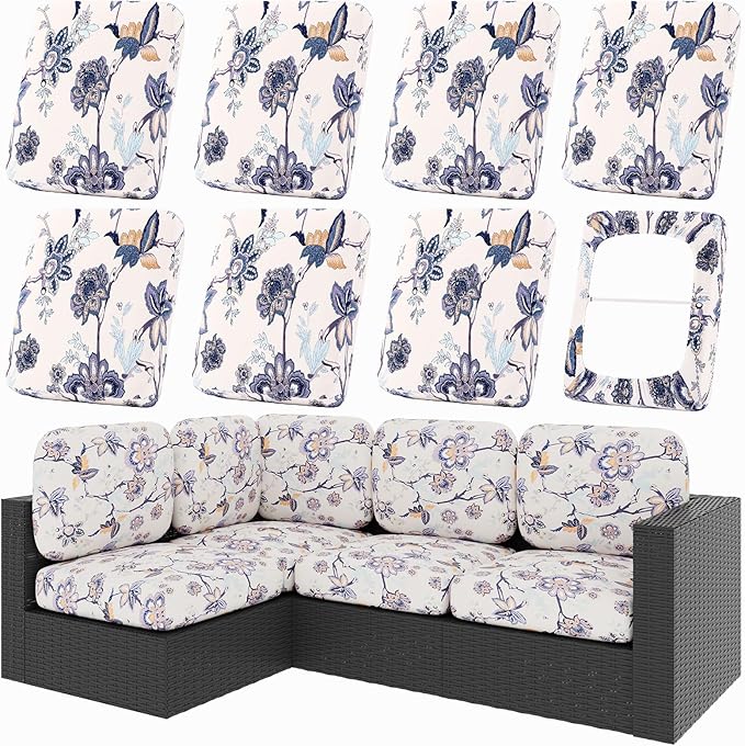 hyha 8Pcs Patio Cushion Covers, Stretch Outdoor Couch Cushion Covers, Washable by hyha