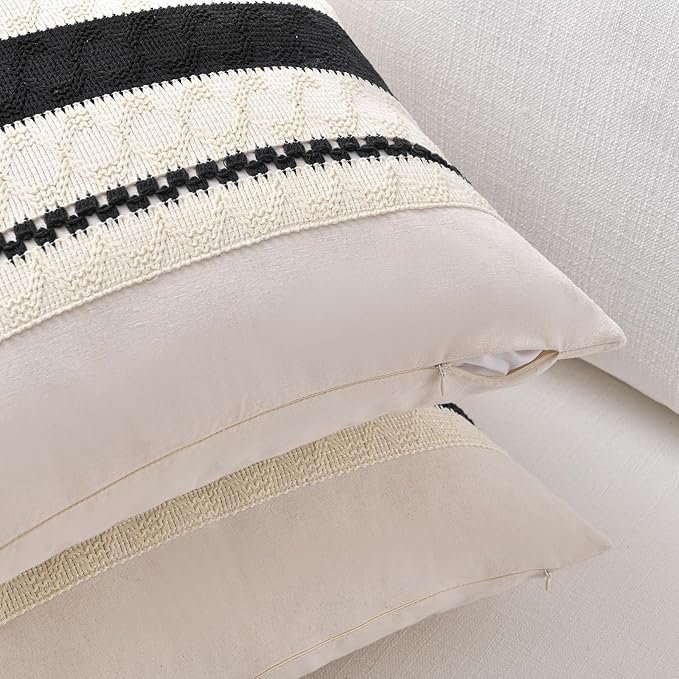 Fancy Homi Set of 1 Boho Black Decorative Throw Pillow Cover 16x16 Inch - Image 3