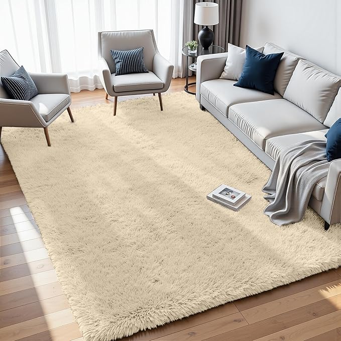 8x10 Area Rugs for Living Room Rug: Soft Fluffy Shag Beige Rugs for Bedroom - Image 2