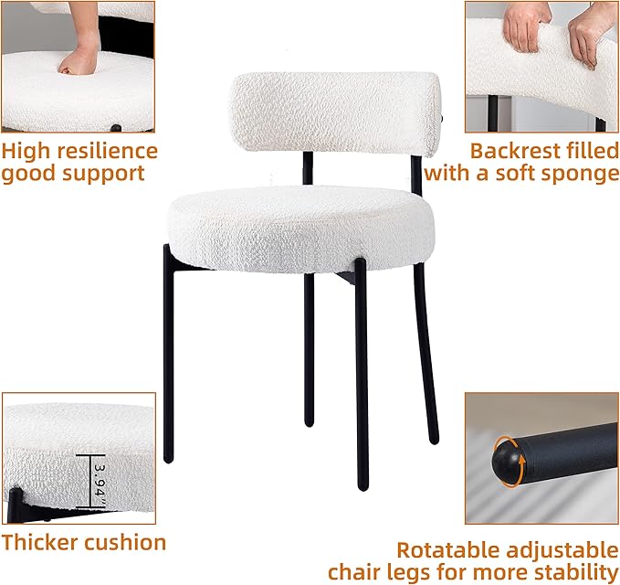 DYHOME White Boucle Dining Chairs Set of 6, Mid Century Modern Dining Room Ch...