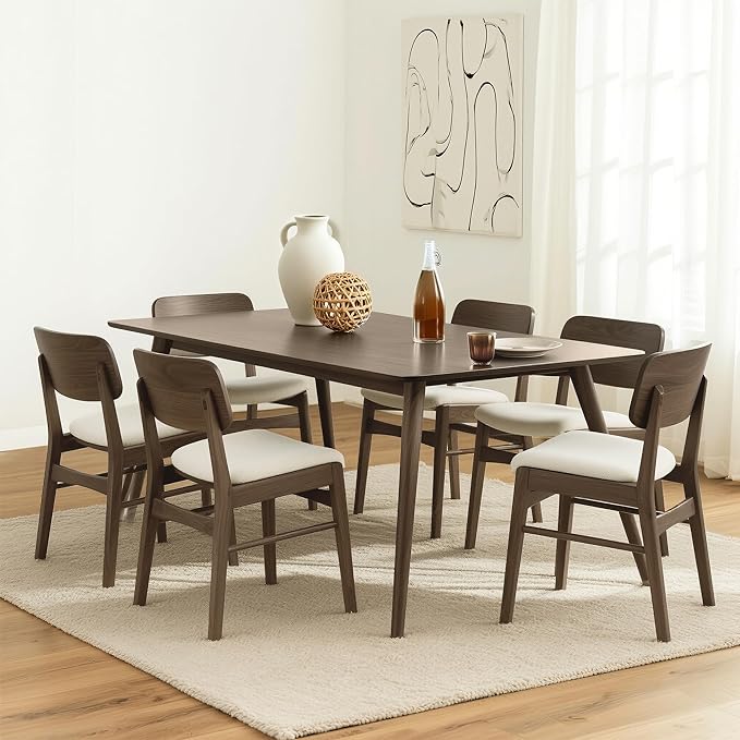 Wooden Dining Chairs Set of 4, Upholstered Modern Dining Room Chairs, Mid Cen...