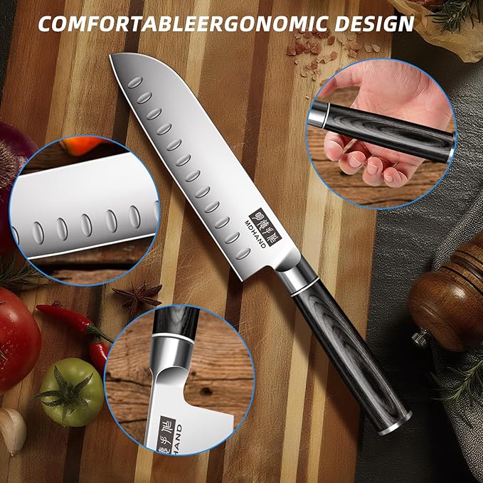 MDHAND Chef Knife Set with Roll Bag, High Carbon Stainless Steel Japanese - Image 4