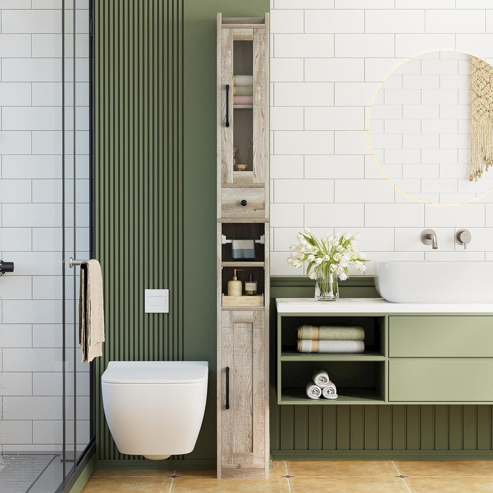 IRONCK Slim Bathroom Cabinet with Adjustable Shelves & Removable Towel Bar
