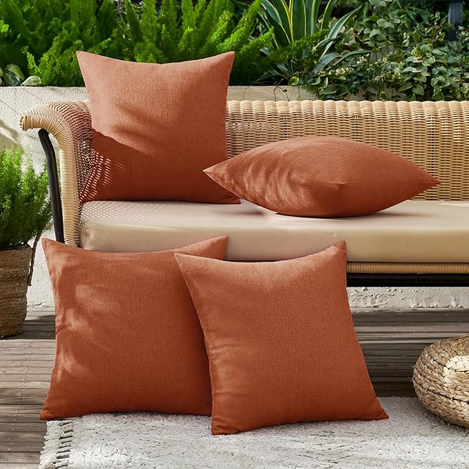 MIULEE Pack of 4 Decorative Rust Throw Pillow Covers Linen Waterproof Pillow - Image 2