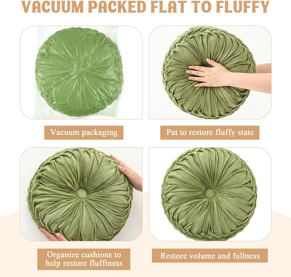 Drydiet 2 Pcs Round Throw Velvet Pillows Decorative Pillow Olive Green 15'...