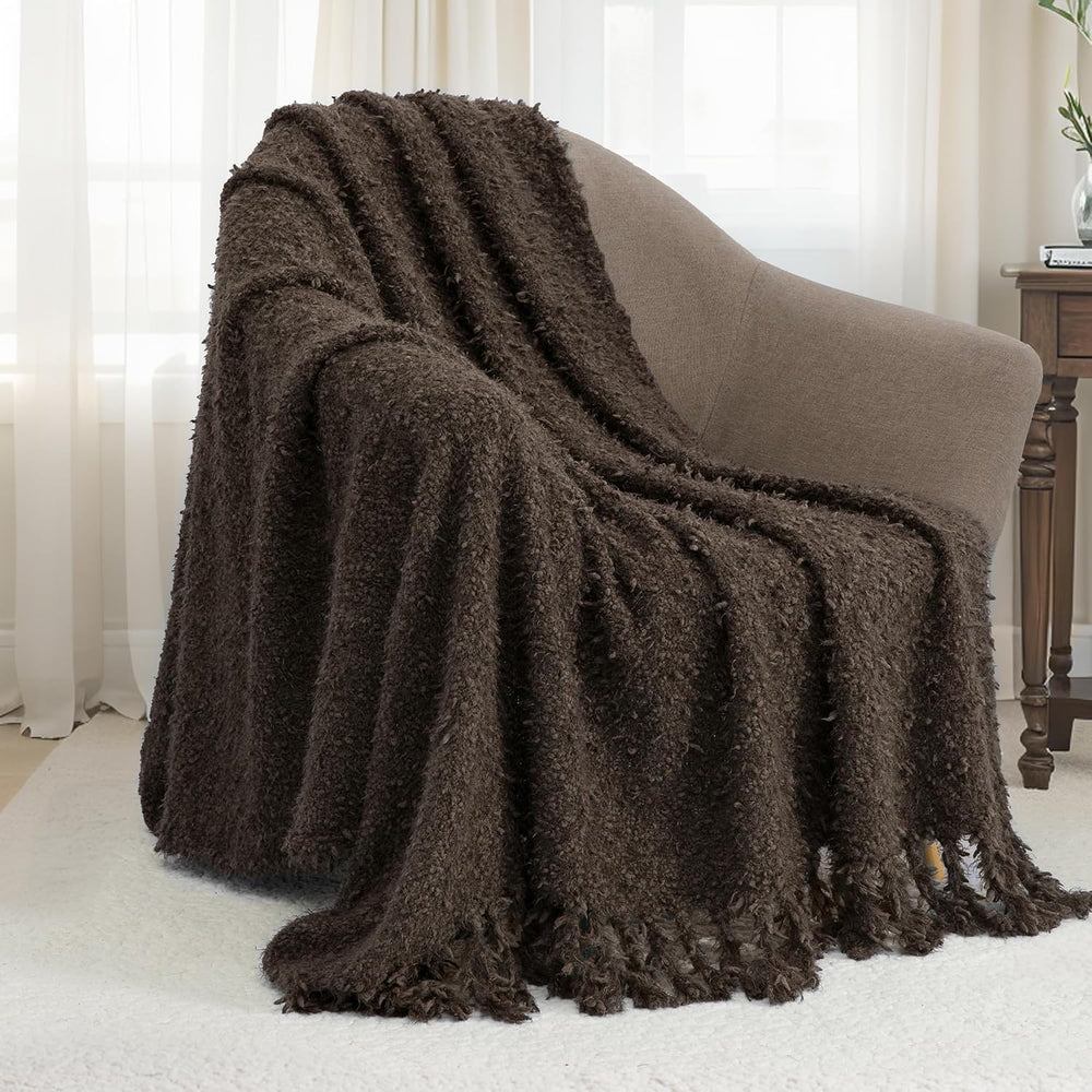 Soft Knit Throw Blanket for Couch with Tassels 60"x80"