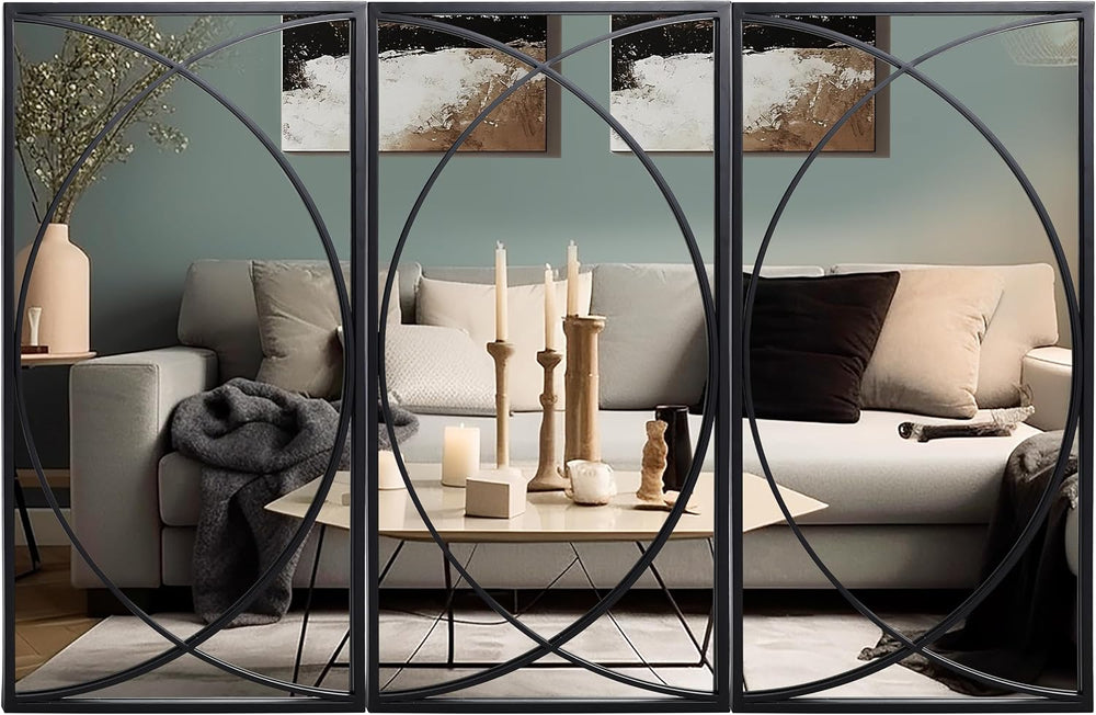 LuxenHome 3-Piece Black Metal Rectangular Wall Mirror Set