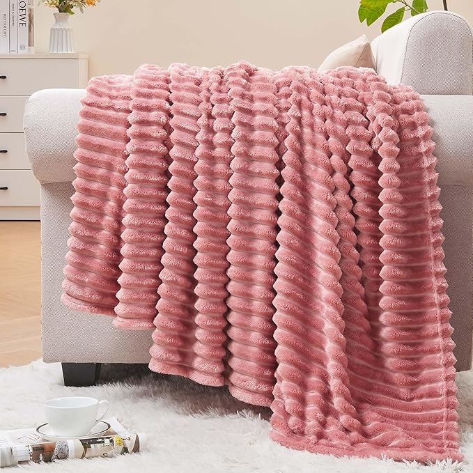 BEDELITE Fleece Throw Blanket for Couch – 3D Ribbed Jacquard Soft and Warm by BEDELITE