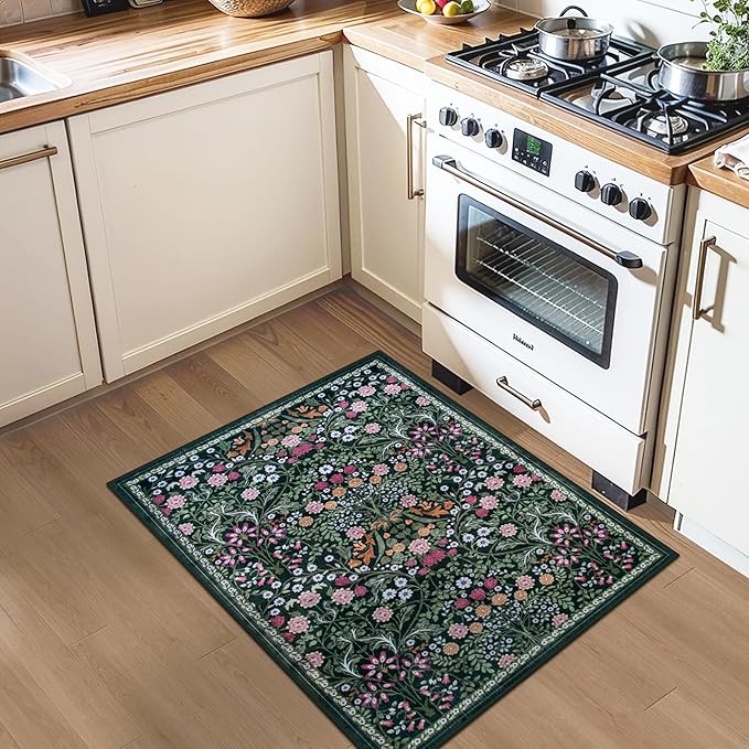 Entryway Rug 2X3 Small Rugs: Floral Washable Door Mat Vintage Soft Low Pile - Image 4