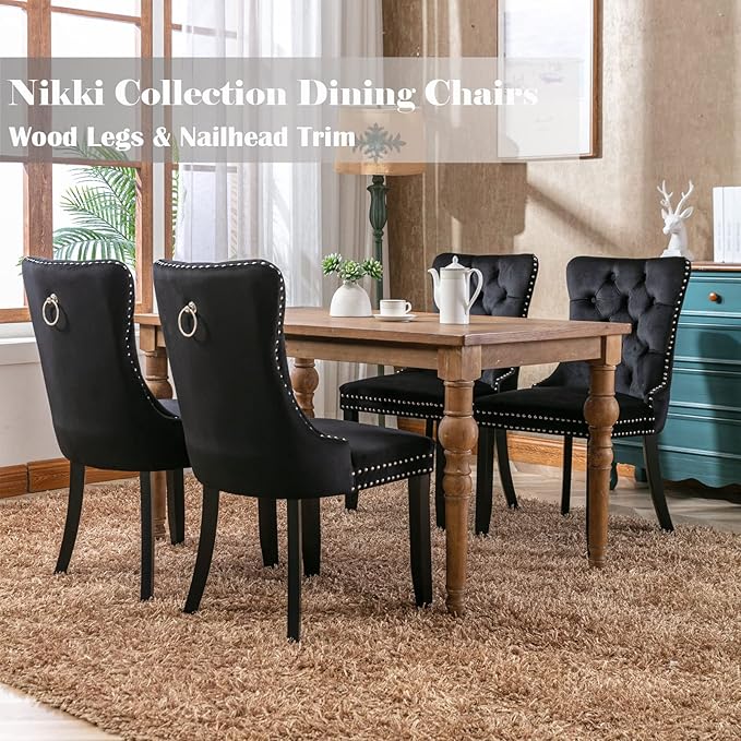 Black Dining Chairs Set of 6, Upholstered Velvet Dining Room Chairs with Back...