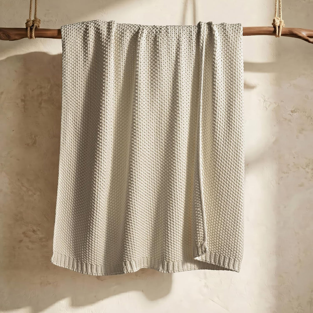 EverGrace Organic Cotton Chunky Knit Throw Blanket, 60 x 80 Birch