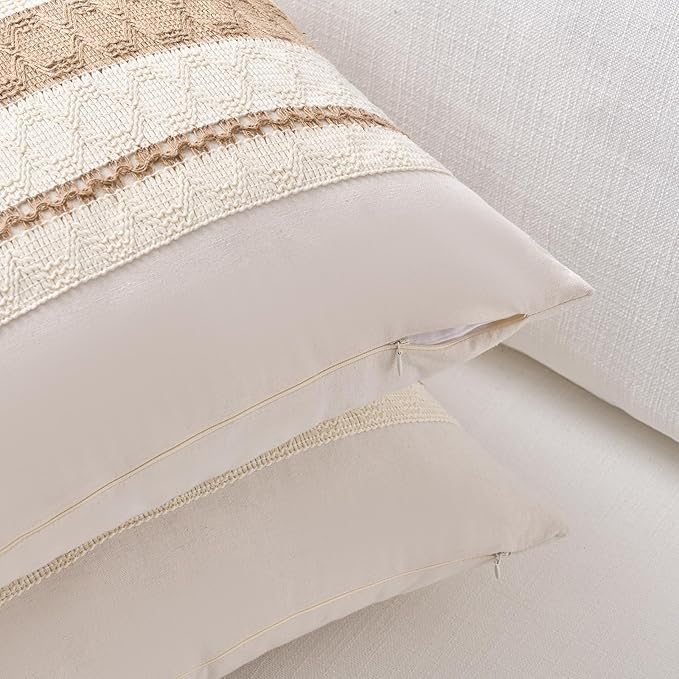 Fancy Homi Set of 1 Boho Neutral Big Decorative Throw Pillow Cover 24x24 Inch - Image 3