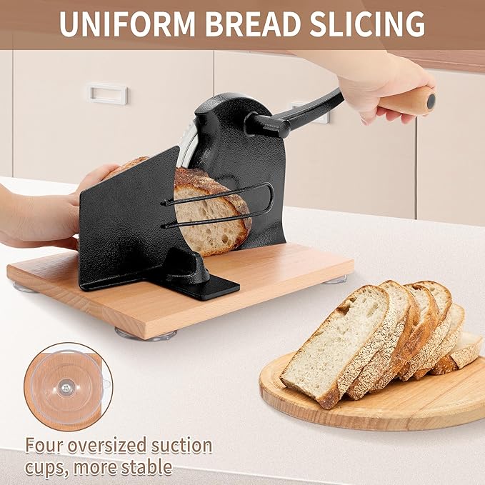 CAWIU Manual Bread Slicer with Hand Crank- Adjustable Thickness Bread Cutter