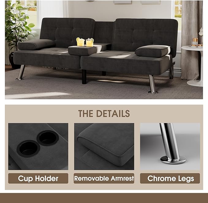 Flamaker Futon Sofa Bed Modern Folding Futon Set Linen Fabric Convertible Rec...