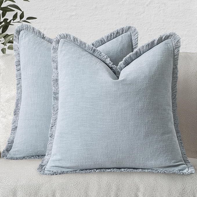 MIULEE Decorative Throw Pillow Covers Neutral Linen Fringe Throw Pillows Set of - Image 7