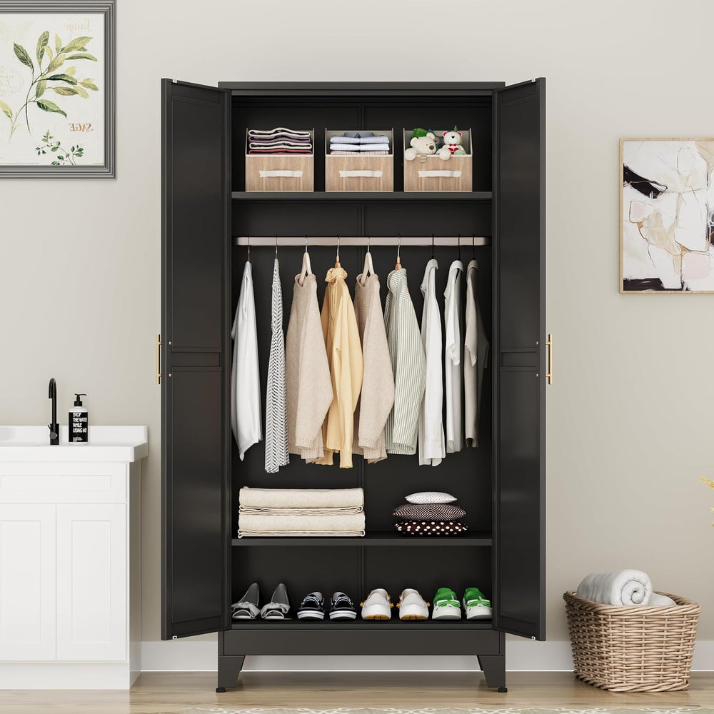 Metal Armoire Wardrobe Closet Storage Cabinet with Hanging Rod