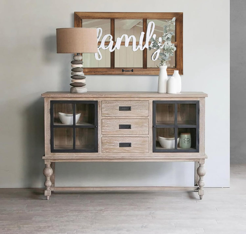 LOSOUR 24x40 Mirrors for Wall Decor, Farmhouse Distressed Wood Windowpane Mir...