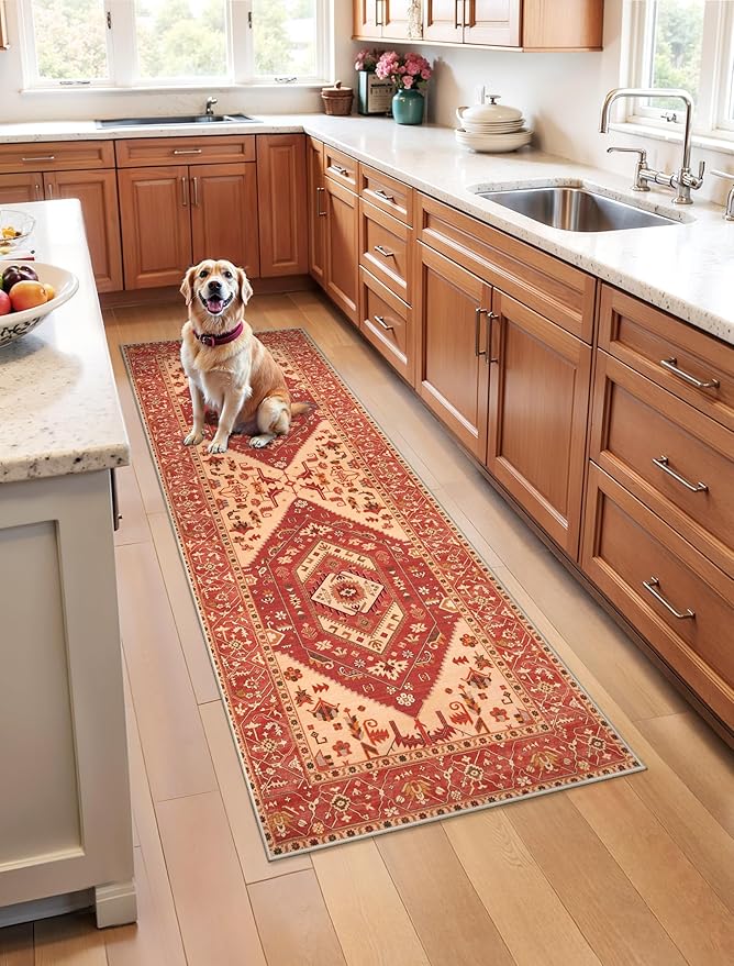 SERISSA Boho Washable Runner Rug, 2x5 Rug Runner Non-Slip Vintage Red Hallway by SERISSAHomeDecorCollection