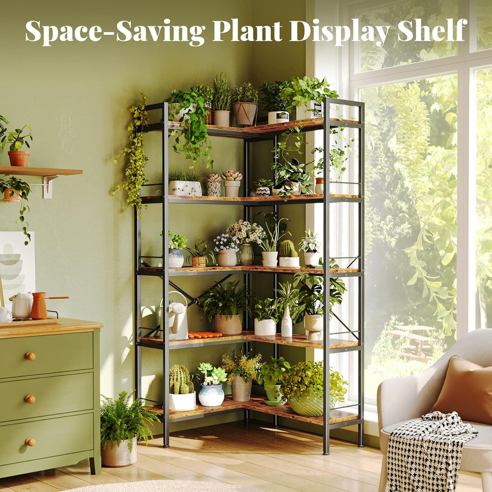 Huuger 5 Tier Bookshelf, L Shaped Corner Bookshelf with 10 Open Shelves, 49.4...