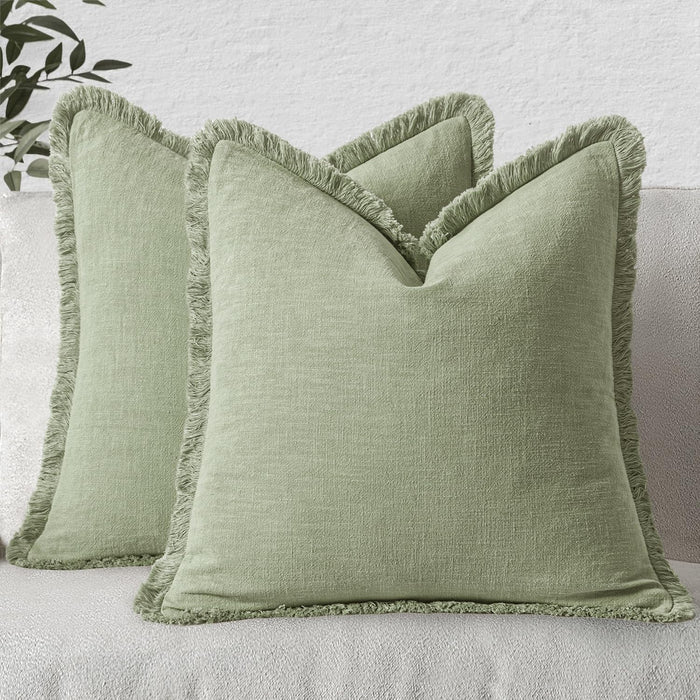 MIULEE Decorative Throw Pillow Covers Neutral Linen Fringe Throw Pillows Euro