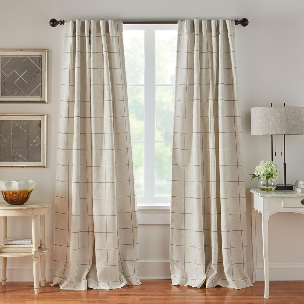 Brighton Windowpane Plaid Blackout Window Curtain Panel, Linen - 52" W x...