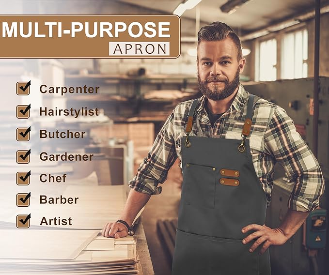 RUVANTI Work Aprons for Men, Oil & Water Repellent, PolyCotton Cross Back - Image 9