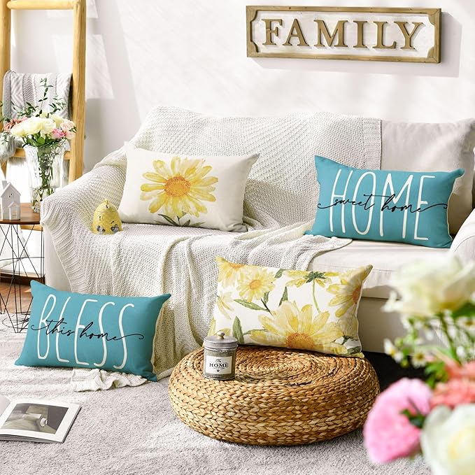 AVOIN colorlife Home Sweet Home Spring Summer Flowers Yellow Throw Pillow Covers - Image 2