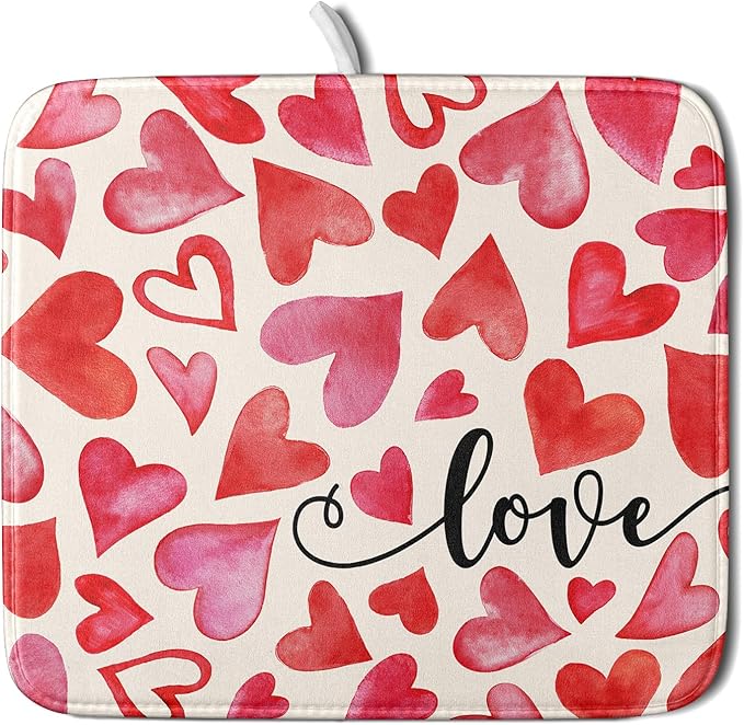 Valentine's Day Dish Drying Mat 16 x 18 Inch Heart Shaped Dish Drying Pad by Unknown
