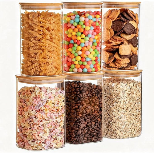 6-Pack Glass Food Storage Jars Set, 37oz Airtight Clear Canisters by YUNCANG