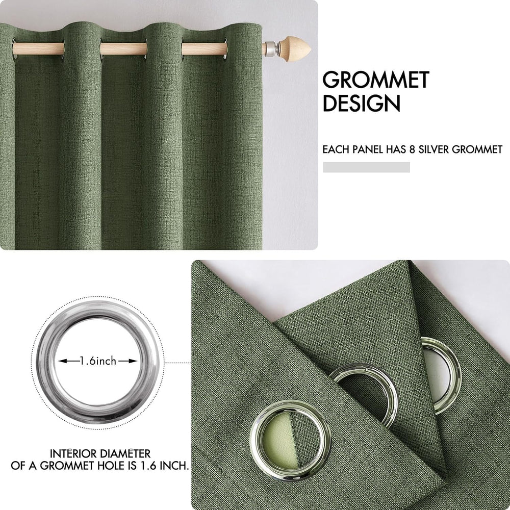 MIULEE 100% Blackout Linen Curtains for Bedroom 52x84 Inches Olive Green