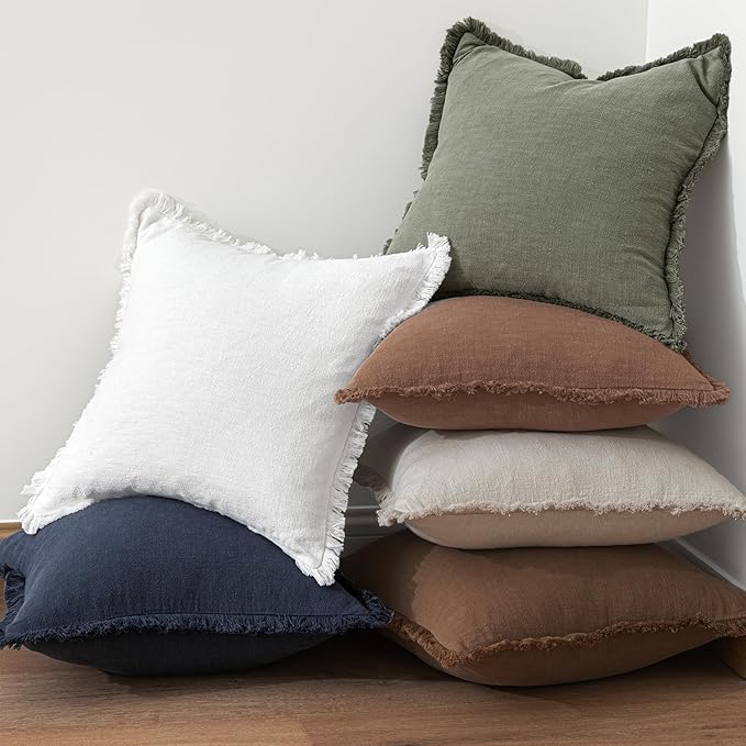 MIULEE Decorative Throw Pillow Covers Neutral Linen Fringe Throw Pillows Set of - Image 6