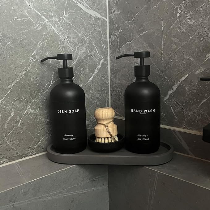 Ronasip Set of 5 Kitchen Soap Dispenser Set 16 Oz Glass Hand Dish Soap Dispenser - Image 9