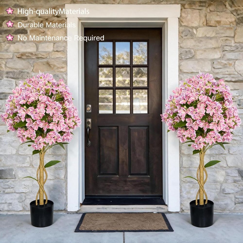 2 Pack Artificial Jasmine Flower Tree, 3FT Tall Faux Pink Potted Plant, UV Re...