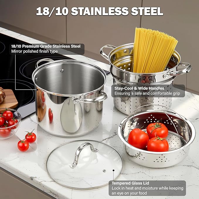 Cooks Standard Pasta Pot with Strainer Basket, 18/10 Stainless Steel 8 Quarts - Image 3