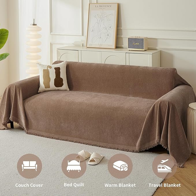 Couch Cover for Dogs, Boho Sofa Covers for 2 Cushion Couch, Chenille Sofa - Image 4