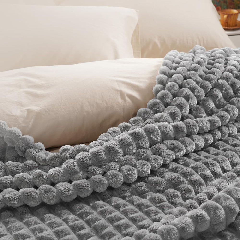 PHF Luxury Soft Fleece Blanket Queen Size for Bed No-Shed Grey 90"x90"