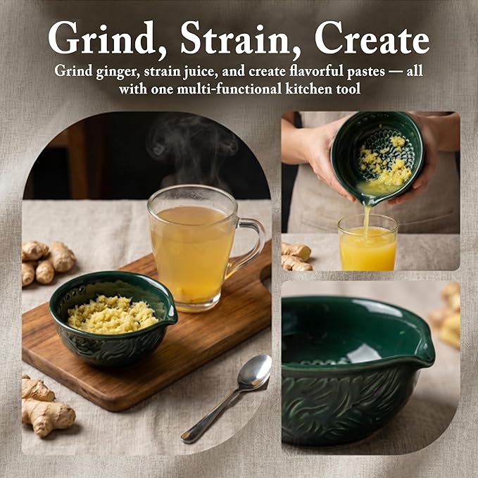 Ceramic Grater Bowl with Herb Stripper & Cleaning Brush, 3-in-1 Kitchen Tool - Image 2