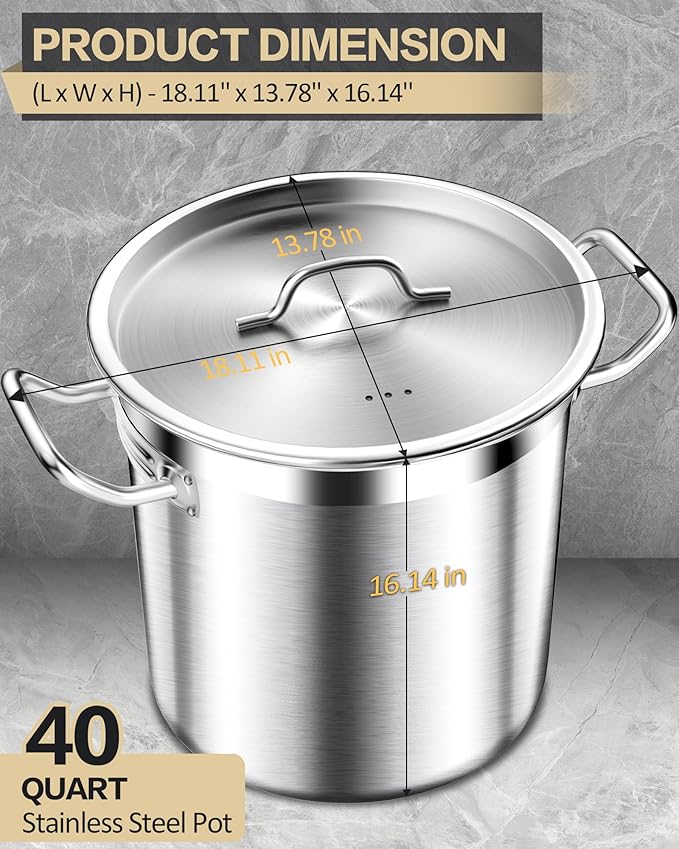 STOCKPOT Large Stock Pot with Lid – Professional Stainless Steel Stockpot 40 - Image 6