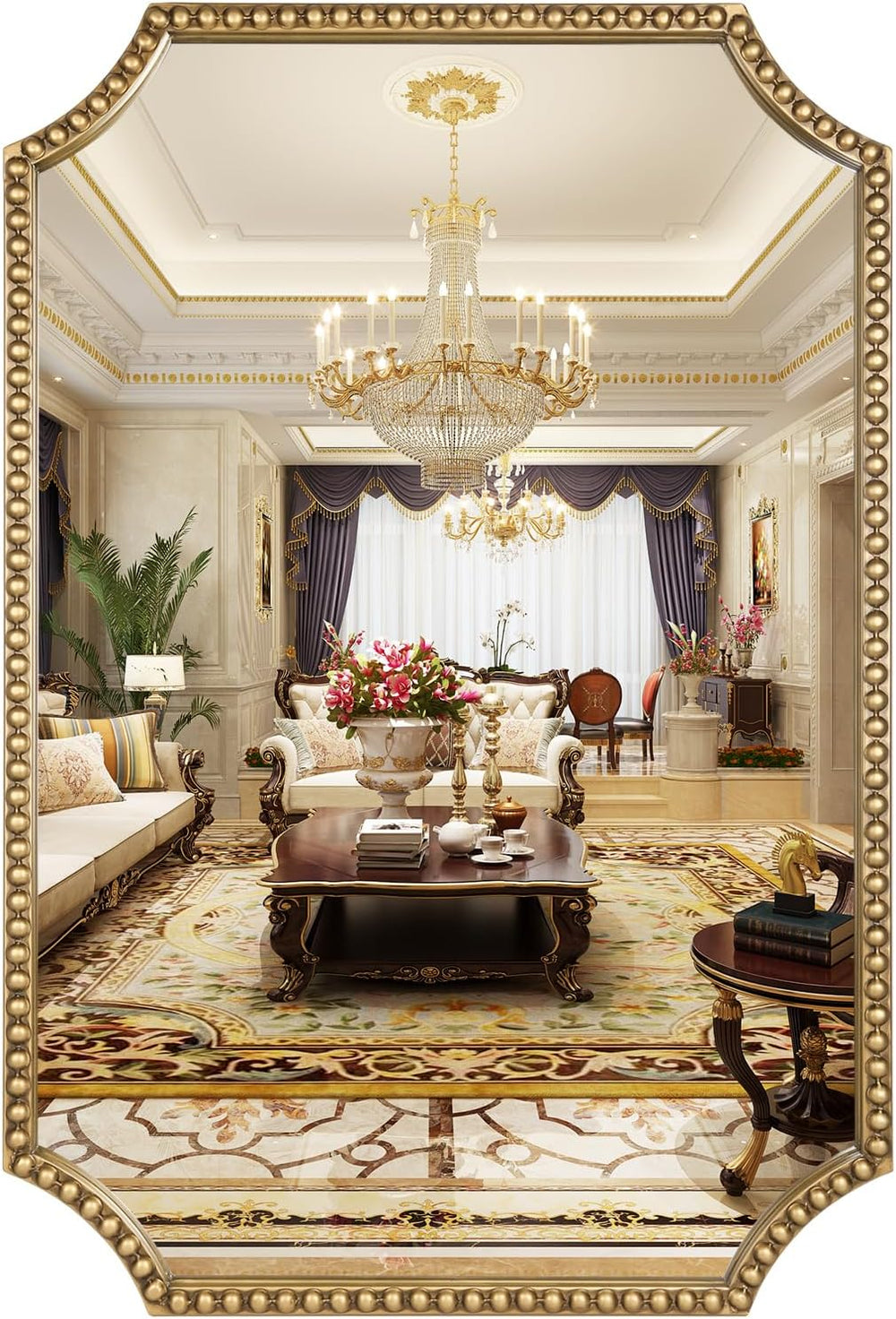 30"x40" Mirror for Wall, Full Scalloped Corners Rectangle Decorativ...